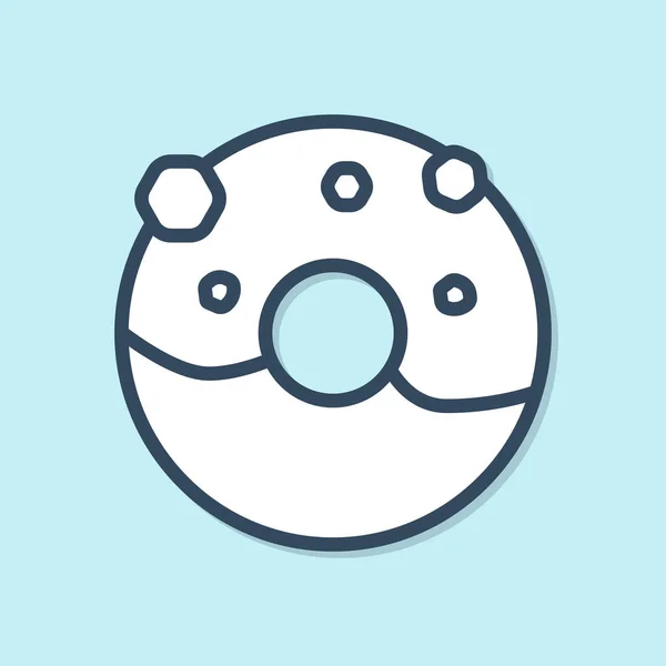 Blå Linje Donut Med Söt Glasyr Ikon Isolerad Blå Bakgrund — Stock vektor
