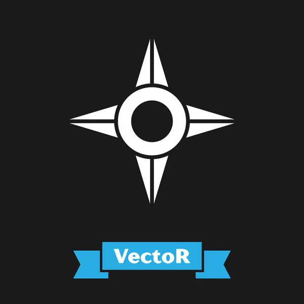 Icono de ninja shuriken japonés blanco aislado sobre fondo negro. Ilustración vectorial — Vector de stock