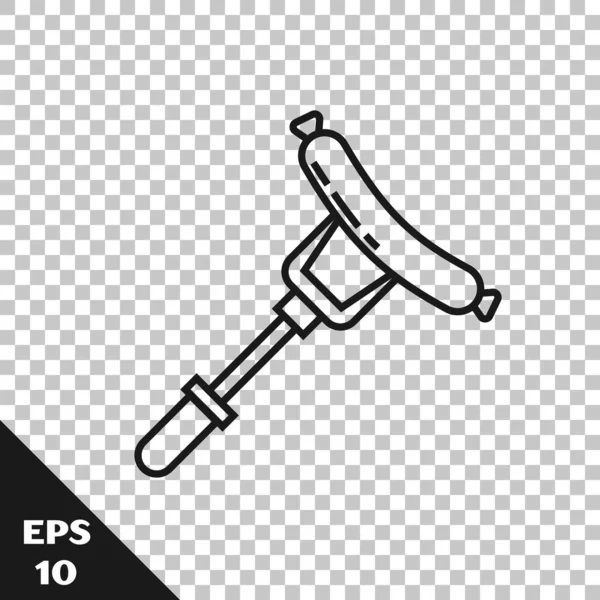 Çatal simgesindeki siyah çizgi sosis şeffaf arkaplanda izole edilmiş. Izgara sosis ve aroma işareti. Vektör İllüstrasyonu