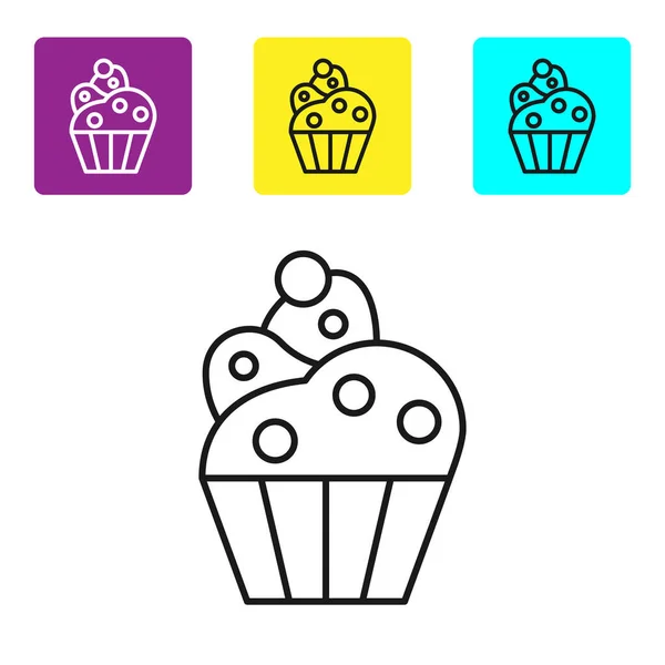 Schwarze Linie Cupcake Symbol Isoliert Auf Weißem Hintergrund Setzen Symbole — Stockvektor