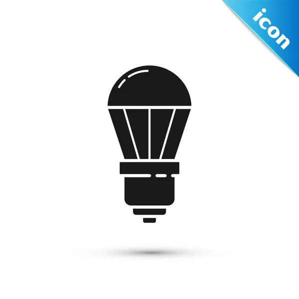 Svart Led lampa ikon isolerad på vit bakgrund. Ekonomisk LED belyst glödlampa. Spara energi lampa. Vektor Illustration — Stock vektor