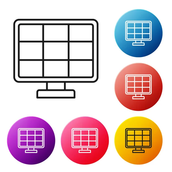 Schwarze Linie Solarpaneel Symbol Isoliert Auf Weißem Hintergrund Setzen Symbole — Stockvektor