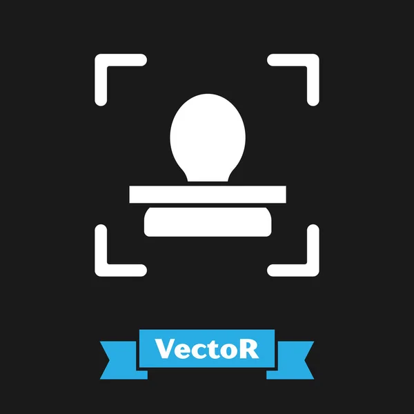 Ícone de reconhecimento de rosto branco isolado no fundo preto. Ícone do scanner de identificação facial. Identidade facial. Conceito de segurança cibernética. Ilustração vetorial — Vetor de Stock