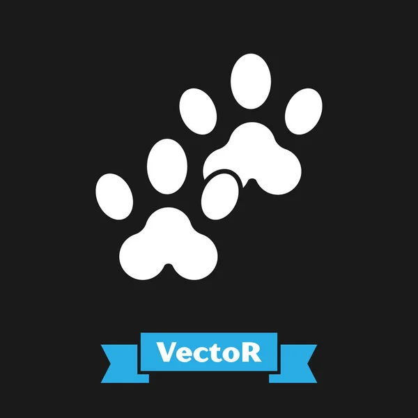 White Paw print icon isolated on black background. Dog or cat paw print. Animal track. Vector Illustration