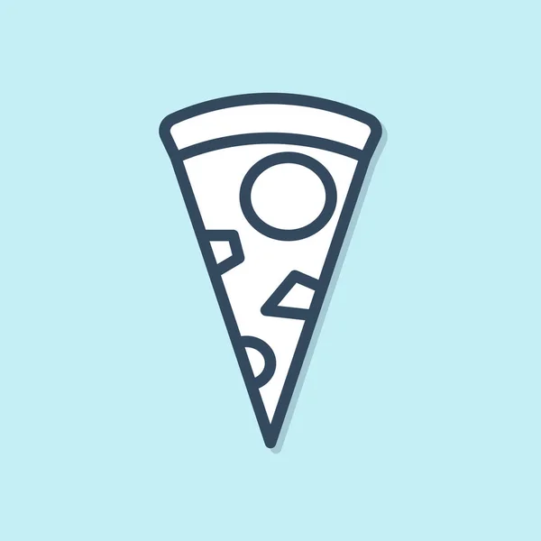 Línea Azul Rebanada Icono Pizza Aislada Sobre Fondo Azul Ilustración — Vector de stock