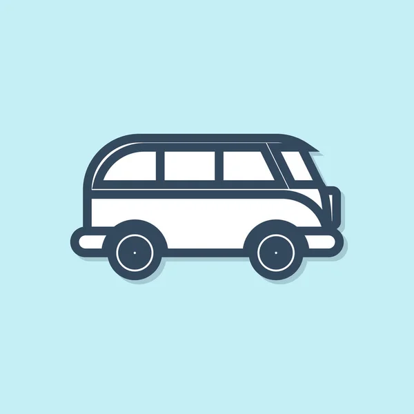 Linea Blu Icona Del Minivan Retrò Isolato Sfondo Blu Vecchio — Vettoriale Stock