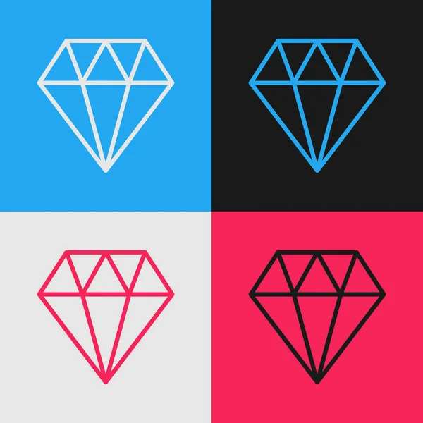 Färg Linje Diamant Ikon Isolerad Färg Bakgrund Smycke Symbol Pärla — Stock vektor
