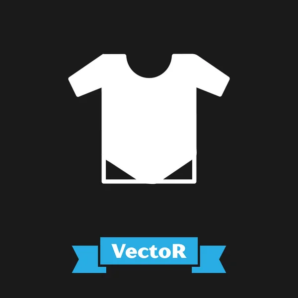 Icono blanco de bebé onesie aislado sobre fondo negro. Símbolo de ropa. Muestra de ropa de niño. Ilustración vectorial — Vector de stock