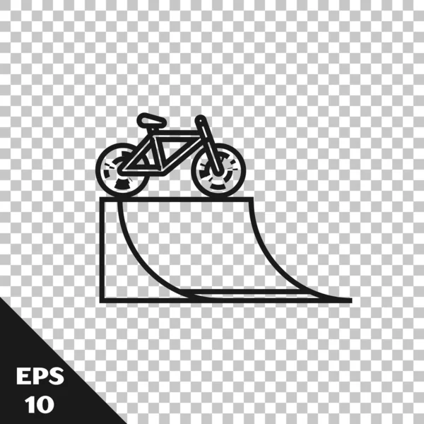 Black line Bicycle on street ramp icon isolated on transparent background. Skate park. Extreme sport. Sport equipment.  Vector Illustration