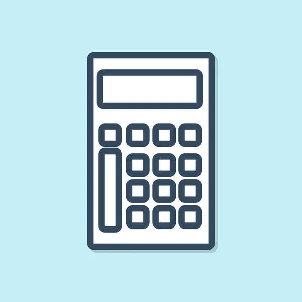 Icono Calculadora Línea Azul Aislado Sobre Fondo Azul Símbolo Contable — Vector de stock
