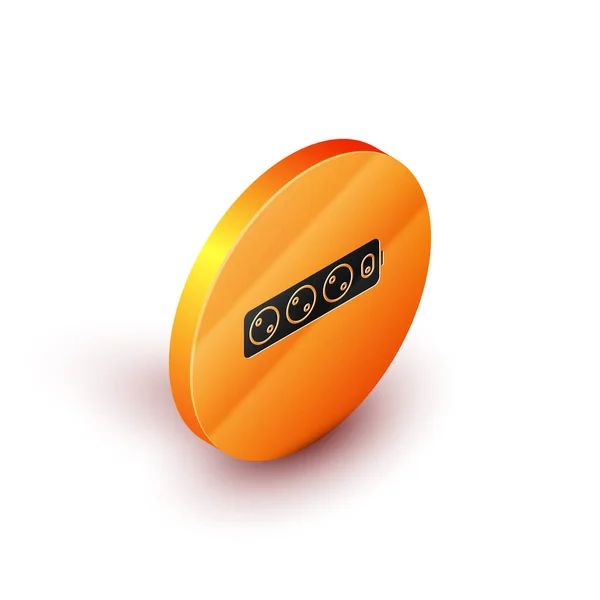白い背景に絶縁されたアイソメトリックエレクトリック拡張コードアイコン 電源プラグソケット オレンジ色の丸ボタン ベクターイラスト — ストックベクタ