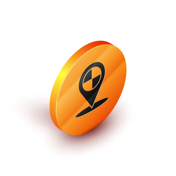 Isometrischer Kartenzeiger Mit Taxisymbol Auf Weißem Hintergrund Standort Symbol Orange — Stockvektor