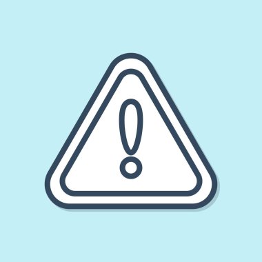 Mavi arkaplanda mavi çizgi ünlem işareti var. Tehlike uyarısı, dikkat, dikkat, tehlike uyarısı önemli bir işaret. Vektör İllüstrasyonu