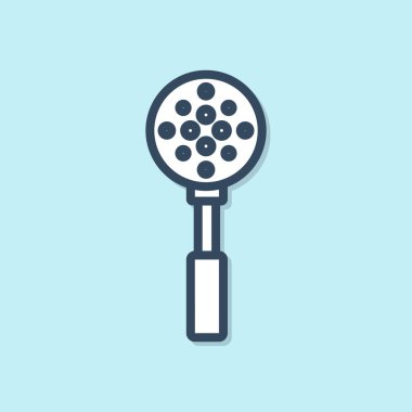 Mavi çizgi Spatula simgesi mavi arkaplanda izole edildi. Mutfak spatula ikonu. Barbekü spatula işareti. Barbekü ve ızgara aleti. Vektör İllüstrasyonu