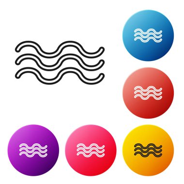 Siyah çizgi dalga simgesi beyaz arkaplanda izole edildi. Renkli daire düğmelerini ayarlayın. Vektör İllüstrasyonu