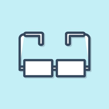 Mavi çizgi Gözlük simgesi mavi arkaplanda izole edildi. Gözlük çerçevesi sembolü. Vektör İllüstrasyonu