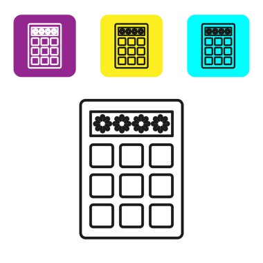 Siyah çizgi parola koruması ve güvenlik erişim simgesi beyaz arkaplanda izole edildi. Güvenlik, güvenlik, koruma, gizlilik kavramı. Renkli kare düğmeleri ayarlayın. Vektör İllüstrasyonu