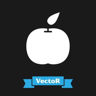 Beyaz Elma simgesi siyah arkaplanda izole edildi. Yaprak sembollü meyve. Vektör İllüstrasyonu