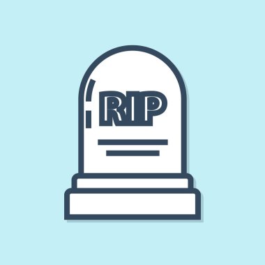 Üzerinde Rip yazan mavi çizgi Tombstone mavi arka planda izole edilmiş simge. Mezar ikonu. Vektör İllüstrasyonu