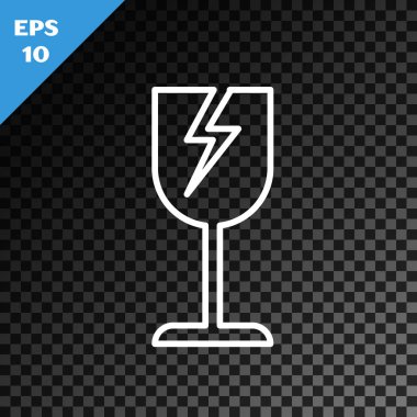 Şeffaf koyu arkaplanda izole edilmiş dağıtım kutuları simgesi için beyaz çizgi kırılgan cam sembol. Vektör İllüstrasyonu