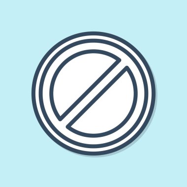 Mavi çizgi dur işareti simgesi mavi arkaplanda izole edildi. Trafik yönetmeliklerine göre dur işareti. Vektör İllüstrasyonu