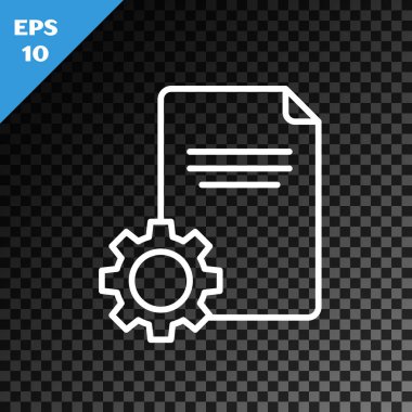 Beyaz çizgi Dosya simgesi şeffaf koyu arkaplanda izole edildi. Ayarlama, servis, ayar, bakım, onarım, onarım. Vektör İllüstrasyonu