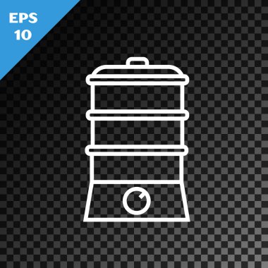 White line Double boiler icon isolated on transparent dark background.  Vector Illustration