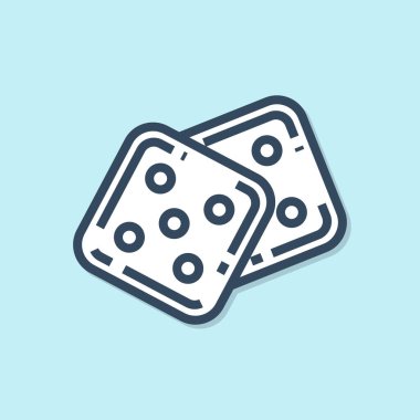 Mavi çizgi Oyun zar simgesi mavi arkaplanda izole edildi. Kumarhane kumarı. Vektör İllüstrasyonu