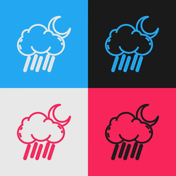 Línea Color Nube Con Lluvia Luna Icono Aislado Fondo Color — Vector de stock