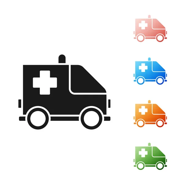 Ambulanza Nera Icona Emergenza Auto Isolato Sfondo Bianco Evacuazione Medica — Vettoriale Stock