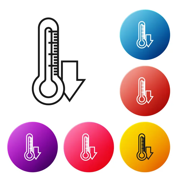 Schwarze Linie Thermometer Symbol Isoliert Auf Weißem Hintergrund Setzen Symbole — Stockvektor