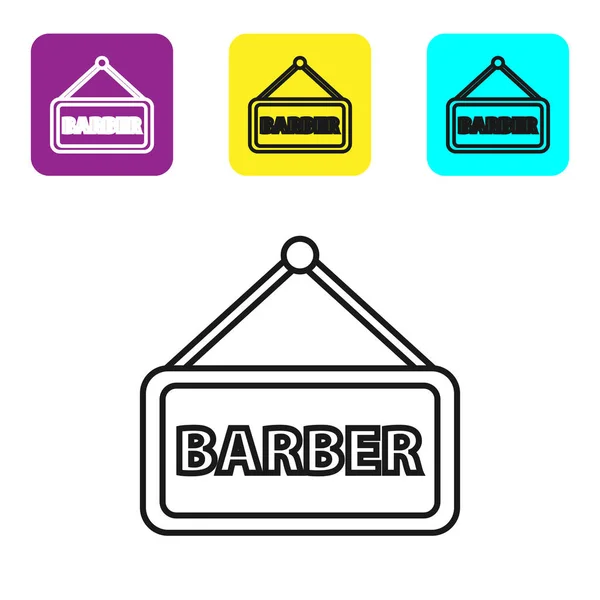 Black Line Barbershop Icon Isolated White Background Hairdresser Logo Signboard — Stock Vector