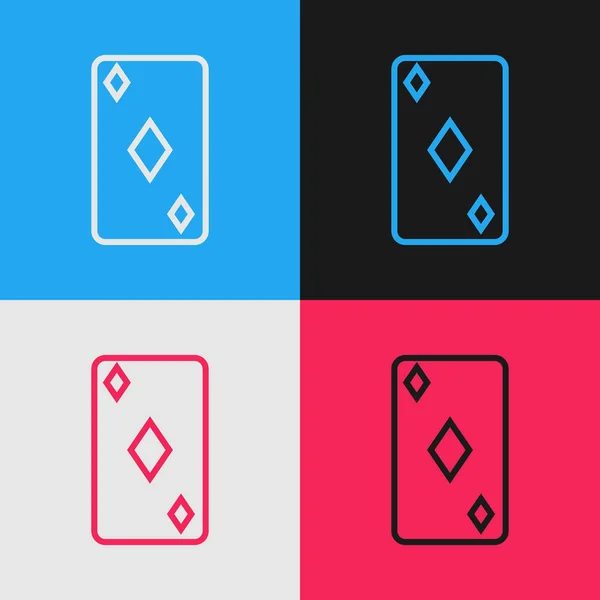 Linha Cores Cartão Jogar Com Diamantes Ícone Símbolo Isolado Fundo — Vetor de Stock
