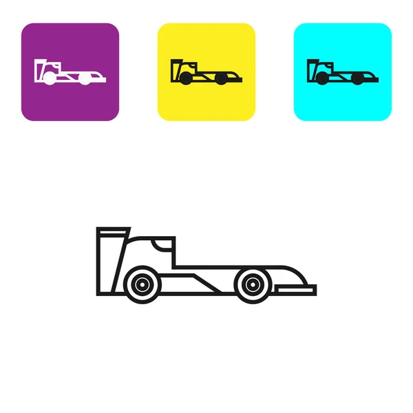 Zwarte Lijn Formule Raceauto Pictogram Geïsoleerd Witte Achtergrond Stel Pictogrammen — Stockvector