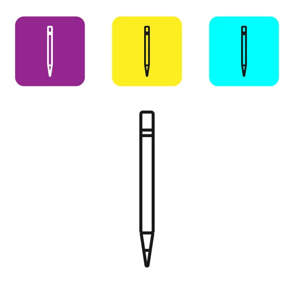 Schwarzer Linienstift Mit Radiergummi Und Liniensymbol Auf Weißem Hintergrund Zeichen — Stockvektor