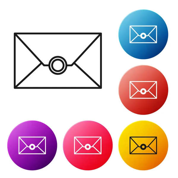 黒い線の封筒アイコンは 白い背景に分離されています 電子メール メッセージレター記号 アイコンカラフルな円のボタンを設定します ベクトルイラストレーション — ストックベクタ