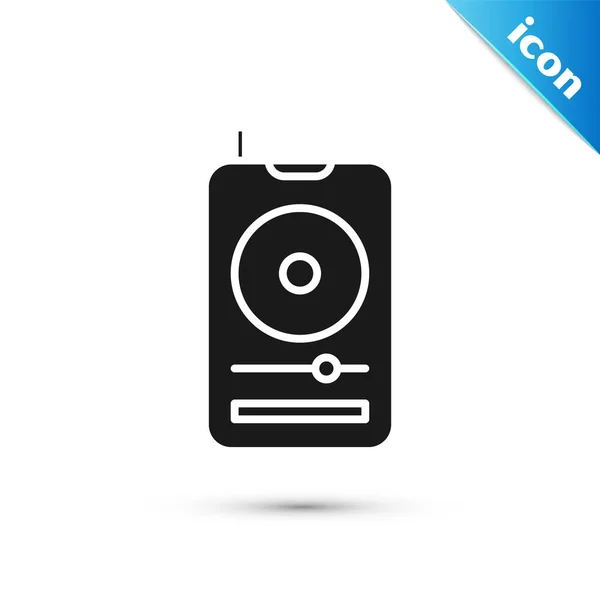 Icône de lecteur de musique noir isolé sur fond blanc. Dispositif de musique portable. Illustration vectorielle — Image vectorielle