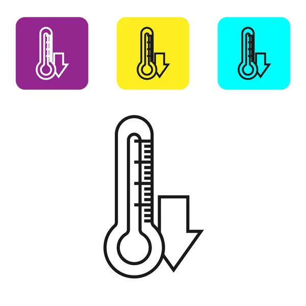 Schwarze Linie Thermometer Symbol Isoliert Auf Weißem Hintergrund Setzen Symbole — Stockvektor