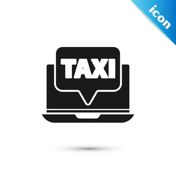 Svart laptop samtal taxi tjänst ikon isolerad på vit bakgrund. Vektor Illustration — Stock vektor