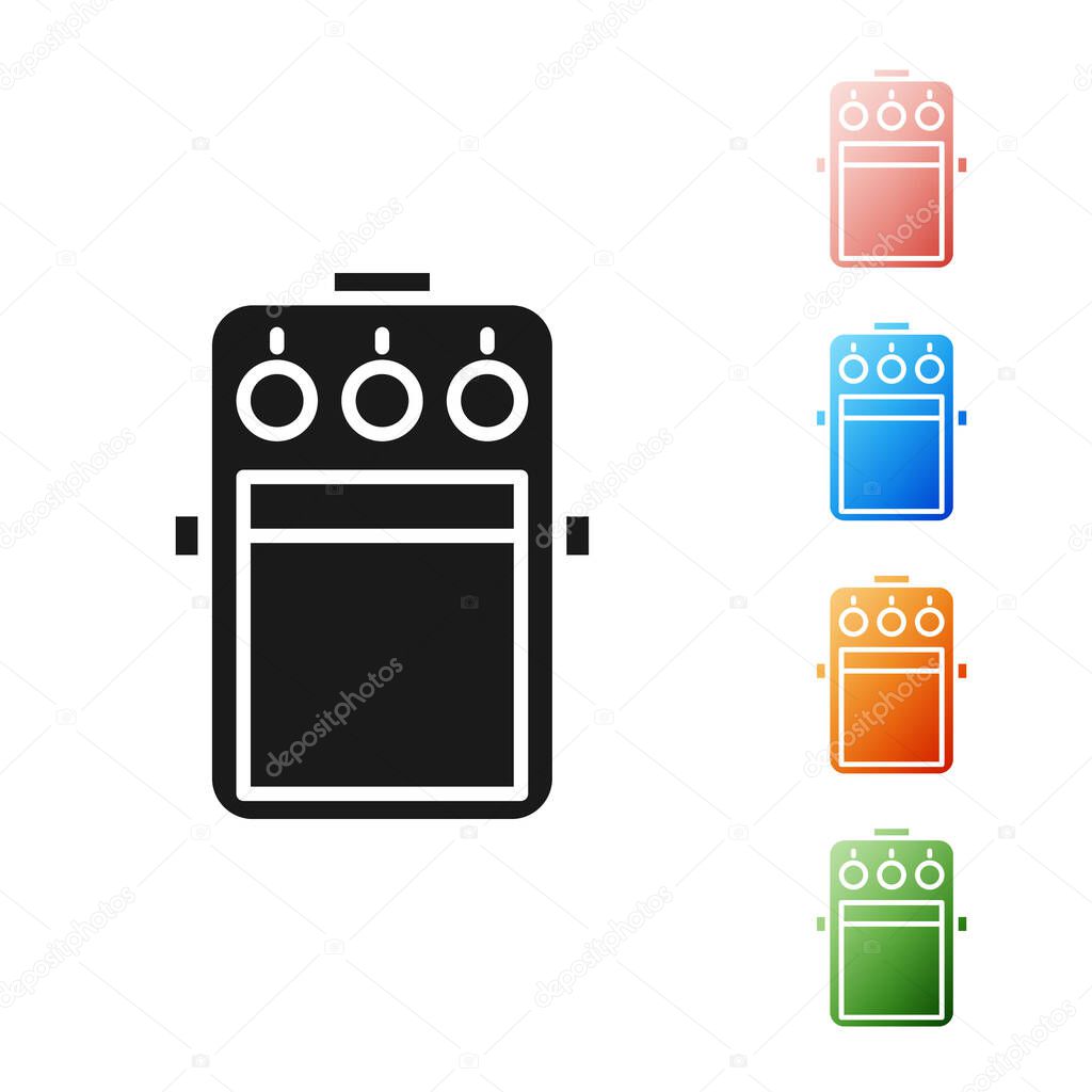 Black Guitar pedal icon isolated on white background. Musical equipment. Set icons colorful. Vector Illustration