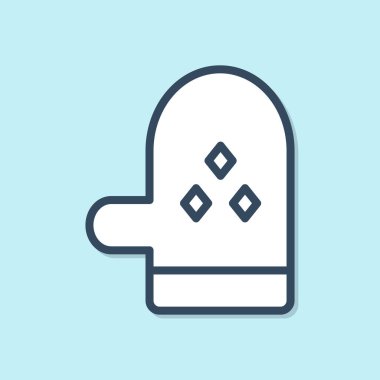 Mavi çizgili fırın eldiveni ikonu mavi arkaplanda izole edilmiş. Mutfak tutacağı işareti. Yemek eldiveni. Vektör İllüstrasyonu