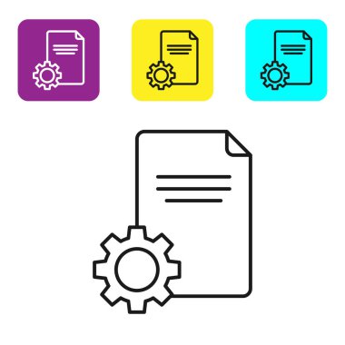 Beyaz arkaplanda siyah çizgi dosya simgesi izole edildi. Ayarlama, servis, ayar, bakım, onarım, onarım. Renkli kare düğmeleri ayarlayın. Vektör İllüstrasyonu