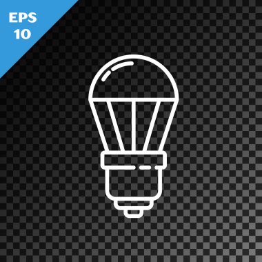 Beyaz çizgi öncü ampul simgesi şeffaf koyu arkaplanda izole edildi. Ekonomik Liderlik Ampulü. Enerji lambasını sakla. Vektör İllüstrasyonu