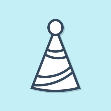 Mavi çizgi Parti şapka simgesi mavi arka plan üzerinde izole. Doğum günü şapkası. Vektör İllüstrasyonu