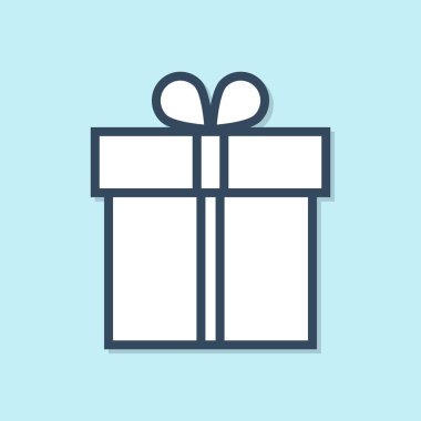 Mavi çizgi Hediye kutusu simgesi mavi arka planda yalıtılmış. Vektör İllüstrasyonu