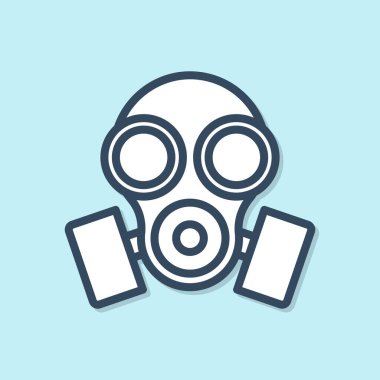 Mavi çizgi gaz maskesi simgesi mavi arkaplanda izole edildi. Solunum cihazı işareti. Vektör İllüstrasyonu