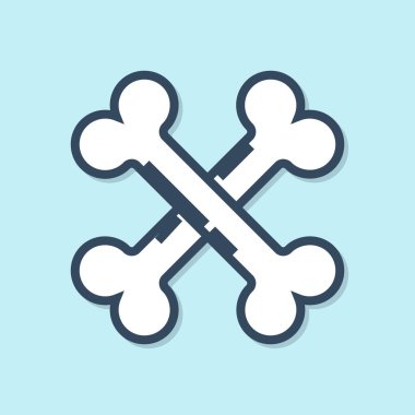 Mavi çizgi, mavi arkaplanda izole edilmiş kemik simgesi. Besin sembolü. Mutlu Cadılar Bayramı Partisi. Vektör İllüstrasyonu