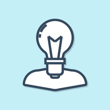 Mavi çizgi. Mavi arka planda lamba ikonu olan insan kafası. Vektör İllüstrasyonu