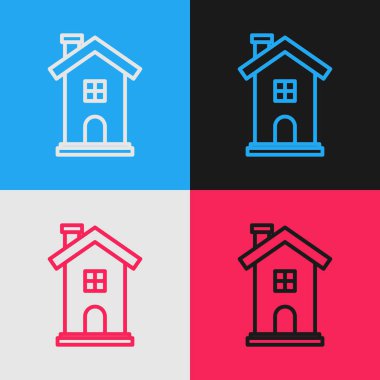 House renk arkaplanında renk çizgisi simgesi izole edildi. Ev sembolü. Klasik tarzda çizim. Vektör İllüstrasyonu