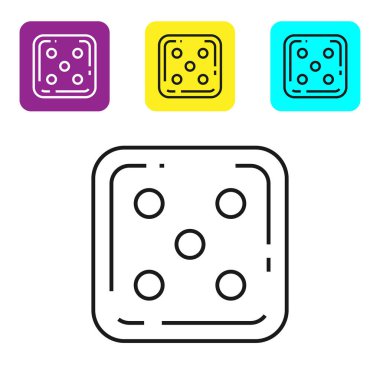 Black line Game dice icon isolated on white background. Casino gambling. Set icons colorful square buttons. Vector Illustration